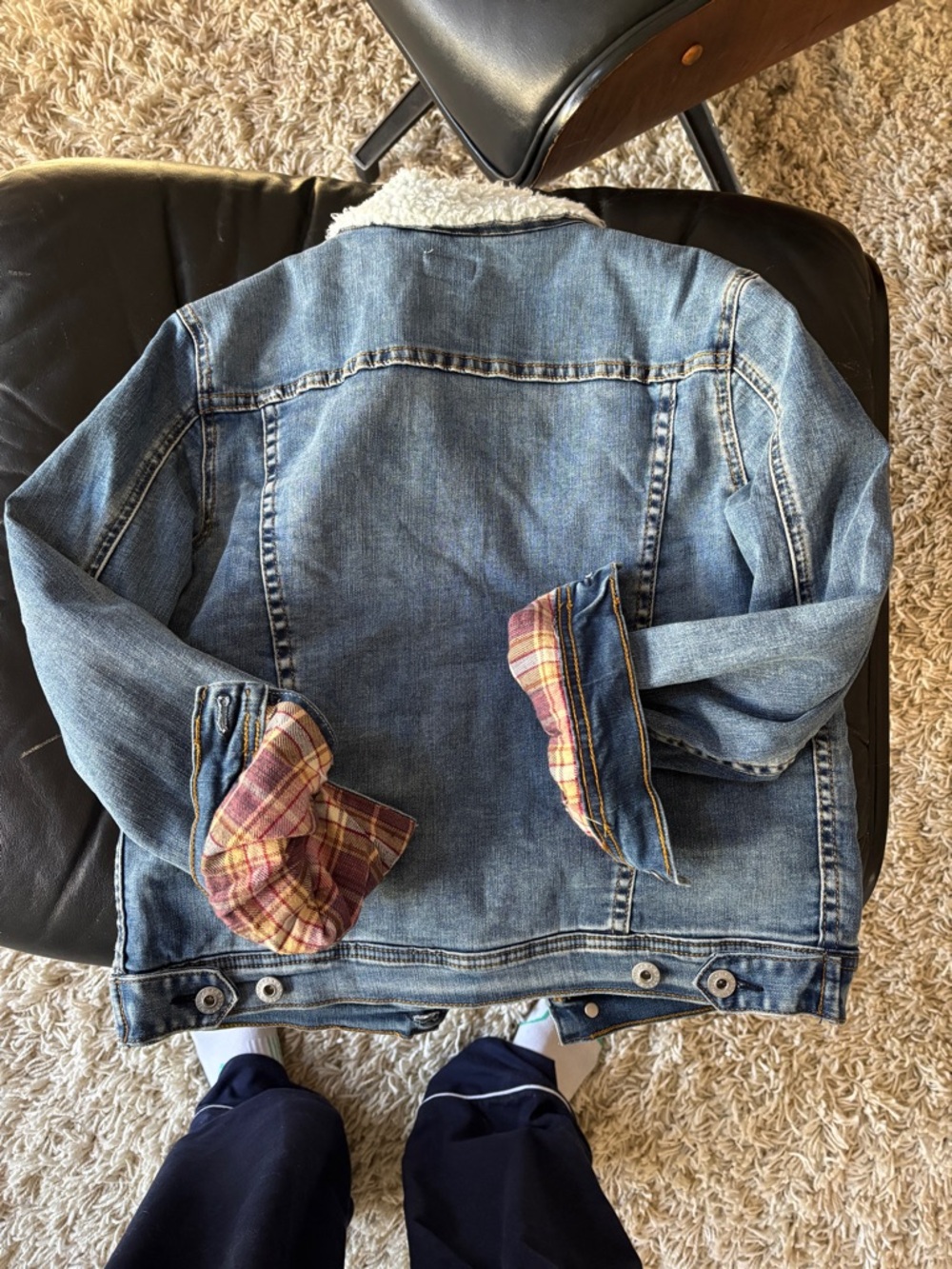 Nwt AG  Adriano Goldschmied Kids Blue Denim Sherpa-Lined Jacket & plaid flannel - Picture 9 of 12